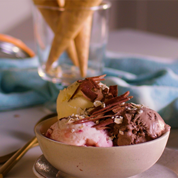ice cream scoops in bowl